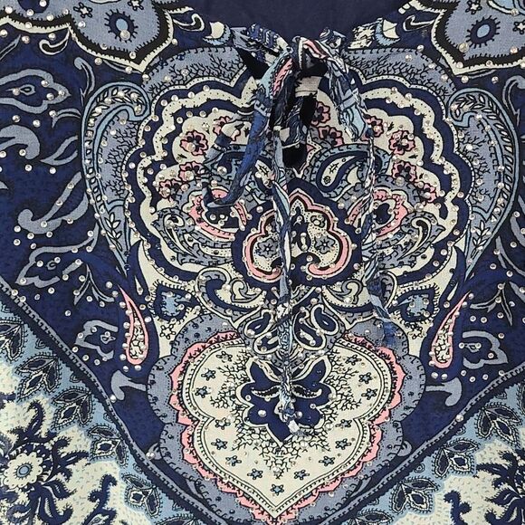 Dressbarn Westport Sparkly Blue Batwing Sleeveless Top Flowy Blouse Layered Work - Picture 4 of 10